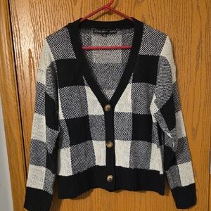 HYFVE Black and White Plaid Cardigan PTP 23
